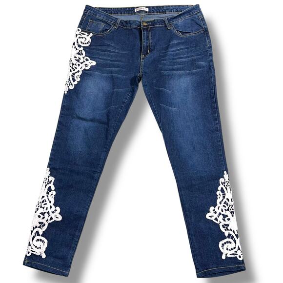 Rosegal Womens Denim Skinny Jeans Lace Accent Stretch Dark Wash Size 1X 16 - Picture 1 of 8